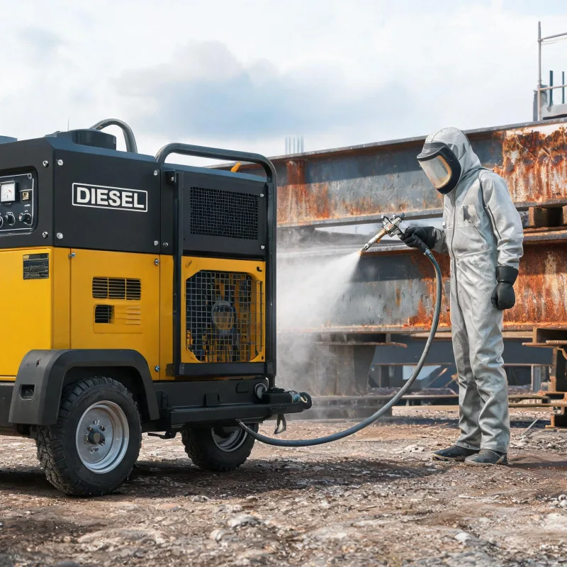 Diesel Portable Air Compressor Solutions for Mobile On-Site Sandblasting Rust Removal