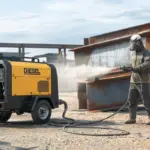 Diesel Portable Air Compressor for Abrasive Blasting Rust Removal on Heavy Construction Equipment