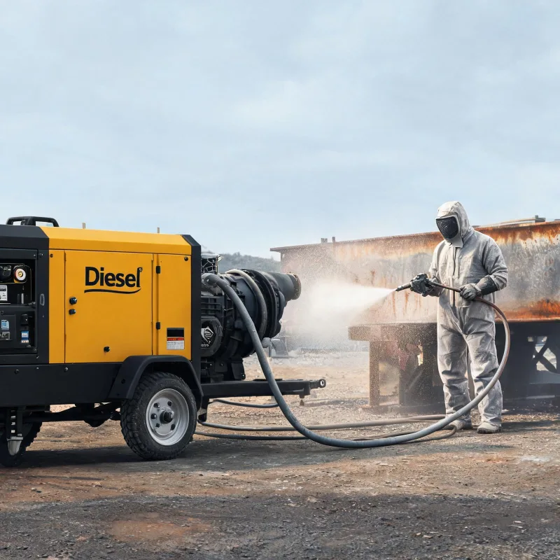 Diesel Portable Air Compressor for Remote Site Sandblasting Work