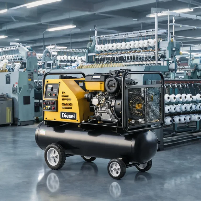 Low Noise 185 CFM Diesel Portable Air Compressor for Continuous Textile Production
