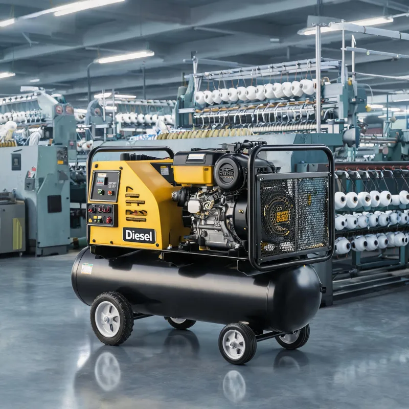 Low Noise 185 CFM Diesel Portable Air Compressor for Continuous Textile Production