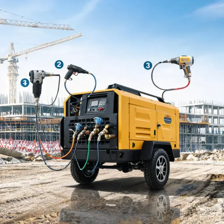 Multi-Power Output Diesel Portable Air Compressor Supporting Multiple Pneumatic Tools