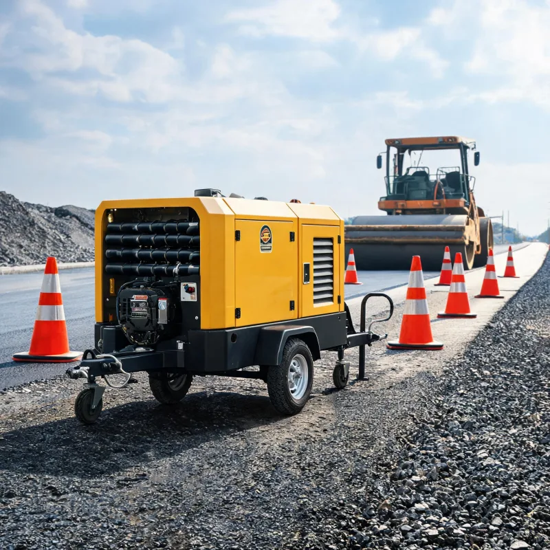 Two Stage Screw Diesel Portable Compressor for Road Construction Work