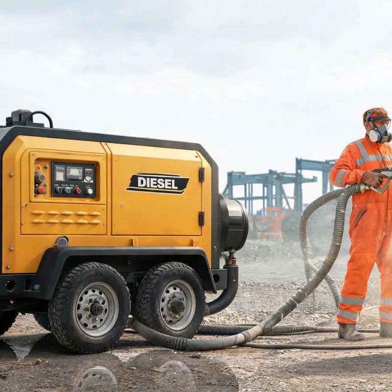 What High Flow Diesel Portable Air Compressor Fits Industrial Sandblasting Needs